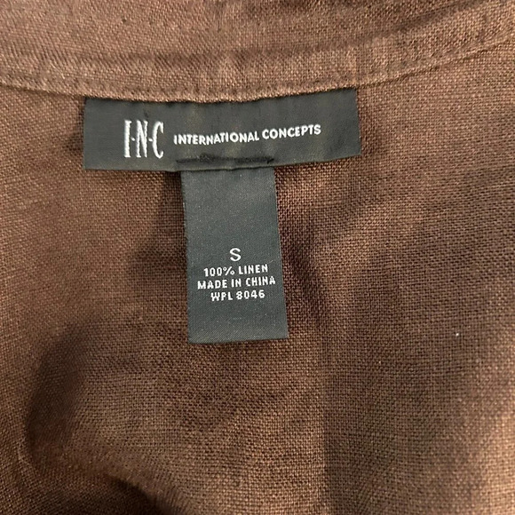 INC International Concepts Brown 100% Linen Raw Edge Open Drape Jacket - Picture 2 of 4